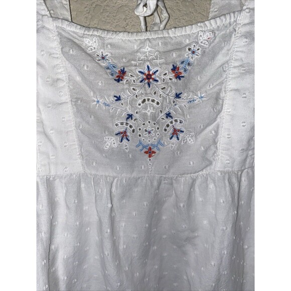 Old Navy White Babydoll Embroidered Swiss Flutter Sleeve Tie Back Blouse S Boho - Picture 2 of 11